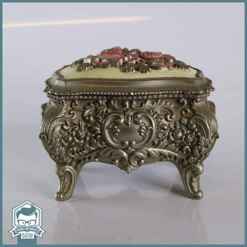 Magnificent!!! Highly Decorative Silver Metal With Enamel Inlay Jewelry or Trinket Box!!!