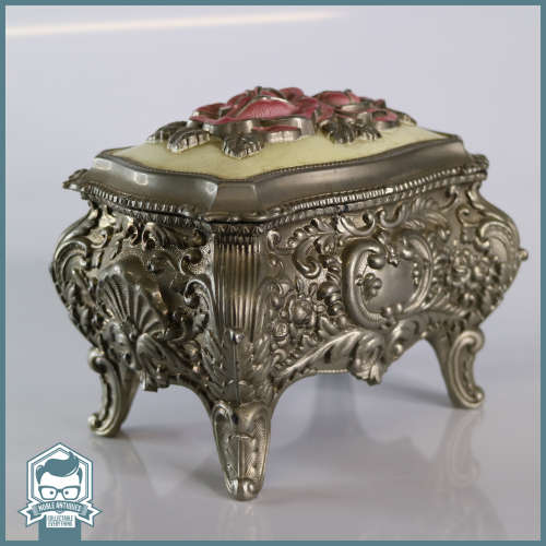 Magnificent!!! Highly Decorative Silver Metal With Enamel Inlay Jewelry or Trinket Box!!!