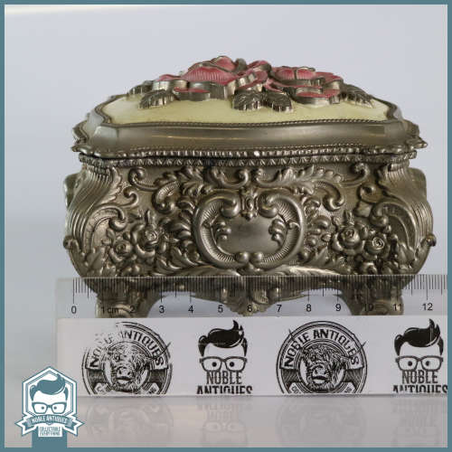 Magnificent!!! Highly Decorative Silver Metal With Enamel Inlay Jewelry or Trinket Box!!!