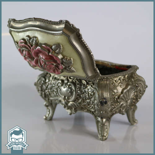 Magnificent!!! Highly Decorative Silver Metal With Enamel Inlay Jewelry or Trinket Box!!!