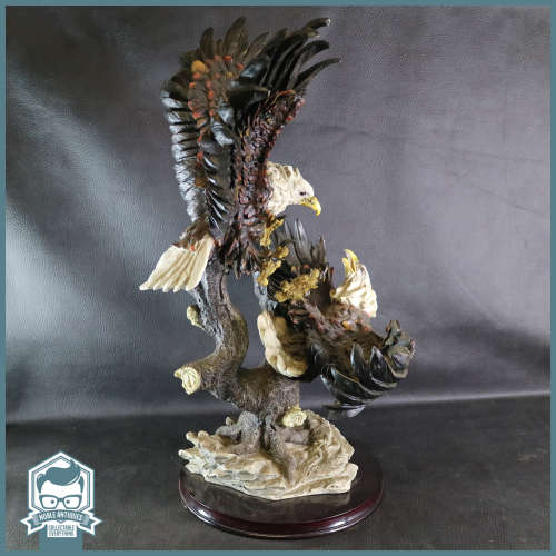 MASSIVE American Bald Eagles In Flight On Wood Plinth Statue - The Juliana Collection!!! 700mm Tall!