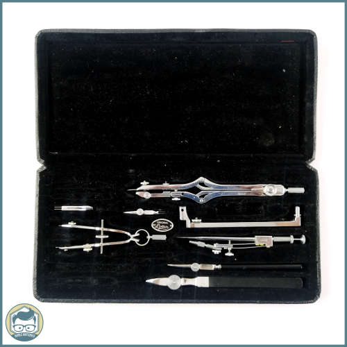 Large Vintage Lotter Lined Cased Protractor Set!!!
