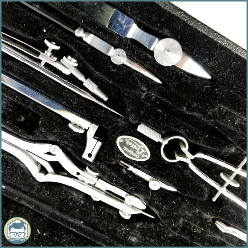 Large Vintage Lotter Lined Cased Protractor Set!!!