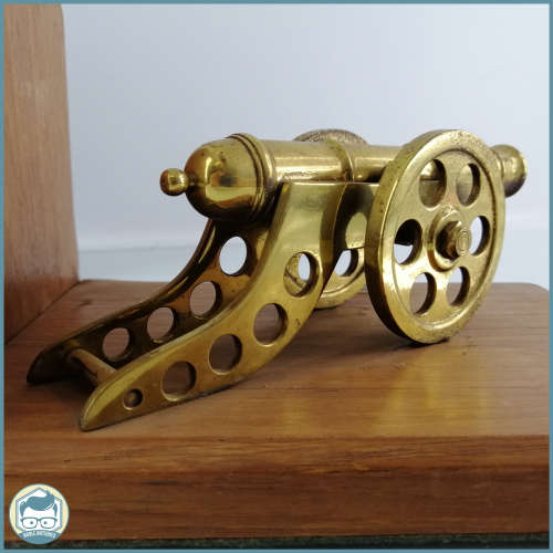 Two Large Brass Cannon Models on Wood Base Bookends!!