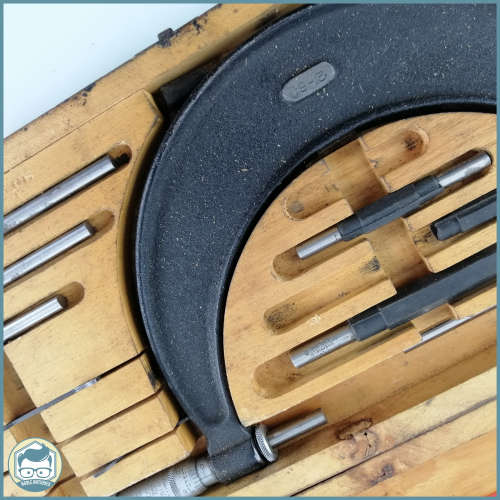 Large Vintage Wood Boxed Moore and Wright Adjustable Micrometer Set!!