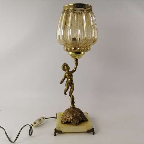 Large Ornate Vintage Footed Brass on Marble Base Lamp Stand and Glass Cover, Electrified, No Plug!!!
