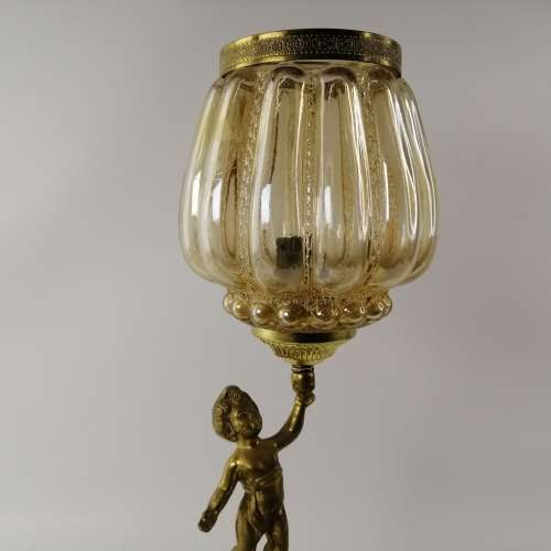 Large Ornate Vintage Footed Brass on Marble Base Lamp Stand and Glass Cover, Electrified, No Plug!!!