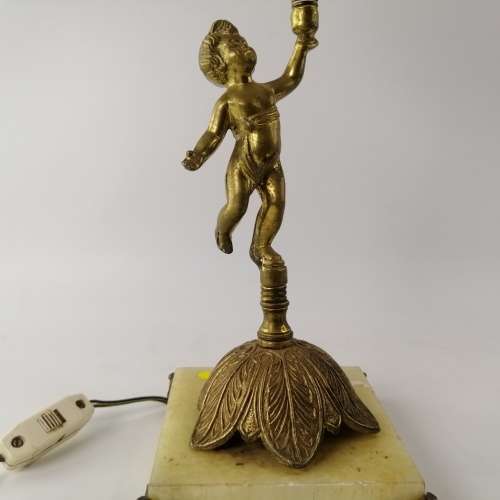 Large Ornate Vintage Footed Brass on Marble Base Lamp Stand and Glass Cover, Electrified, No Plug!!!