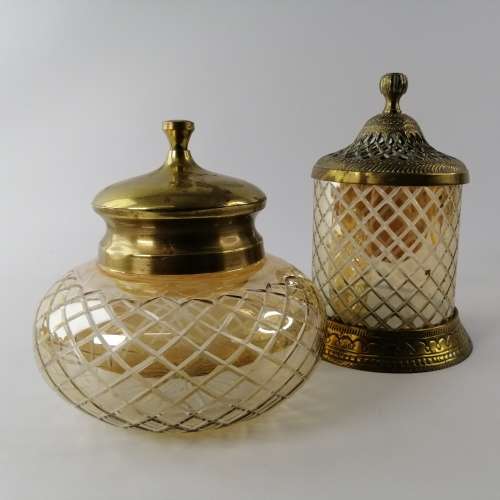 Spectacular!!! Two Cut Luster Glass with Brass Trimming and Lid Powder Bottles!!! Bid For Both!!!