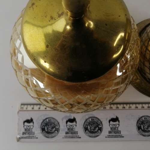 Spectacular!!! Two Cut Luster Glass with Brass Trimming and Lid Powder Bottles!!! Bid For Both!!!