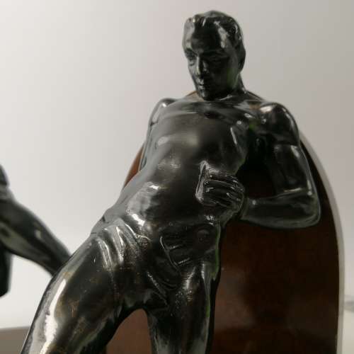 FANTASTIC!!! Art Deco Metal on Wood Male Stylized Male Figure Book Ends!!!