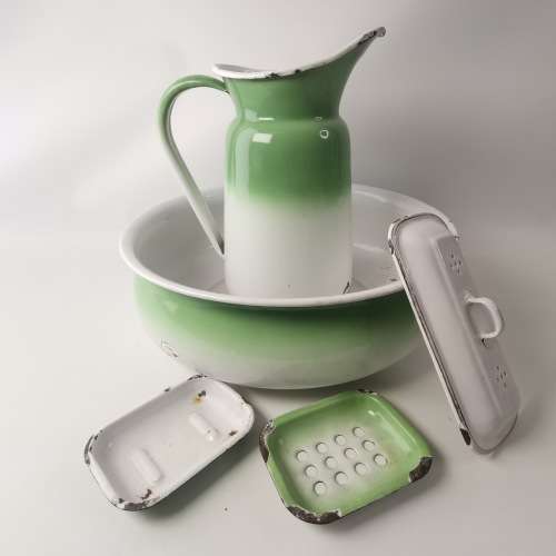 Large Vintage Green and White Enamel Basin Set!!! Bid For All!!!