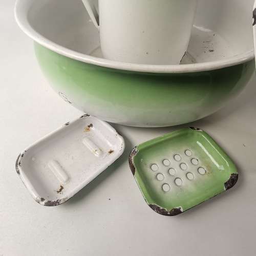 Large Vintage Green and White Enamel Basin Set!!! Bid For All!!!