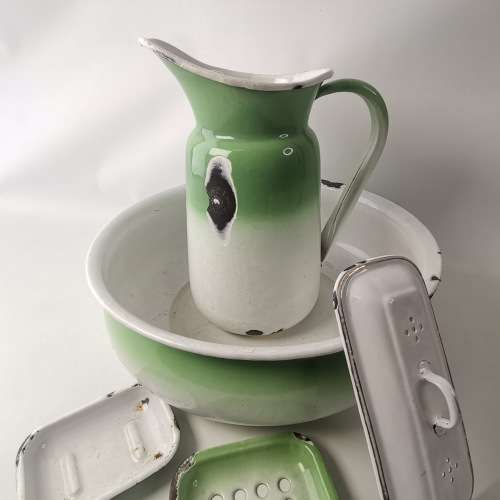 Large Vintage Green and White Enamel Basin Set!!! Bid For All!!!