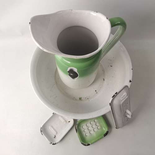 Large Vintage Green and White Enamel Basin Set!!! Bid For All!!!