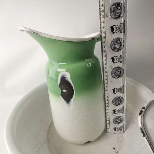 Large Vintage Green and White Enamel Basin Set!!! Bid For All!!!