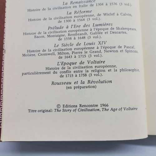 1966 Hardcover - The Story Of Civilization, The Age Of Voltaire (French) Bid For All!!!