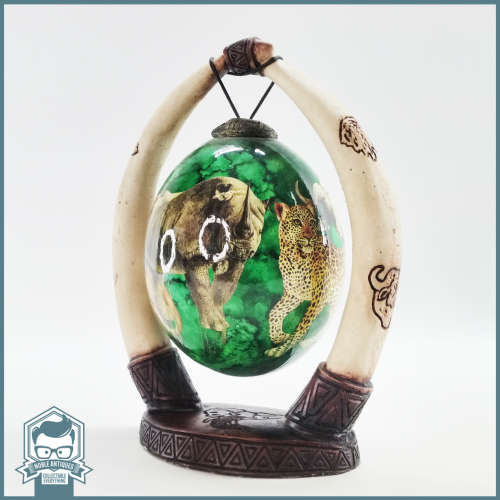 Fantastic!!! Highly Decorative Big Five Ostrich Egg On Stand !!!