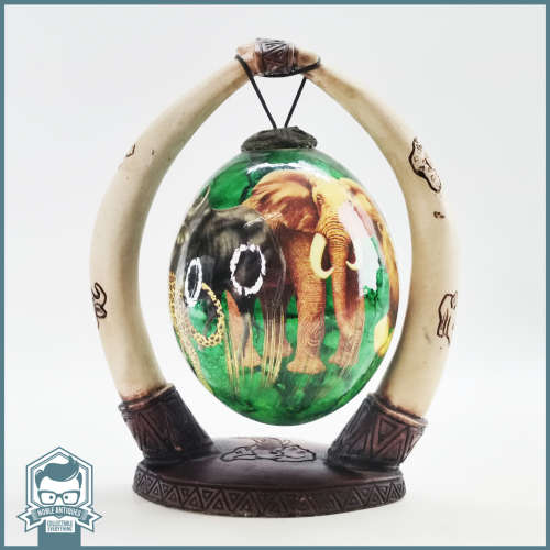 Fantastic!!! Highly Decorative Big Five Ostrich Egg On Stand !!!