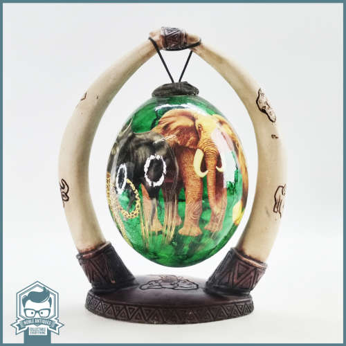 Fantastic!!! Highly Decorative Big Five Ostrich Egg On Stand !!!
