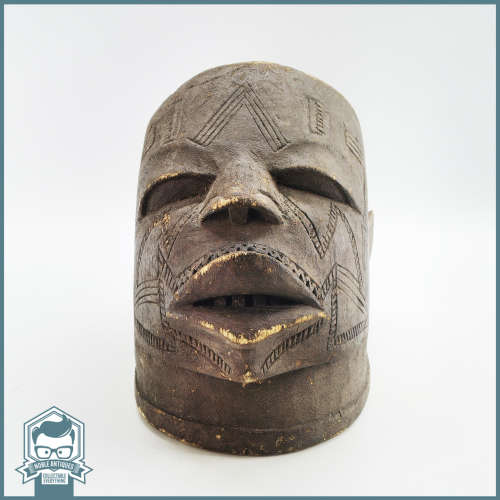 Large Antique African Wood Carved Hollow Head Mask!!