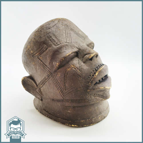 Large Antique African Wood Carved Hollow Head Mask!!