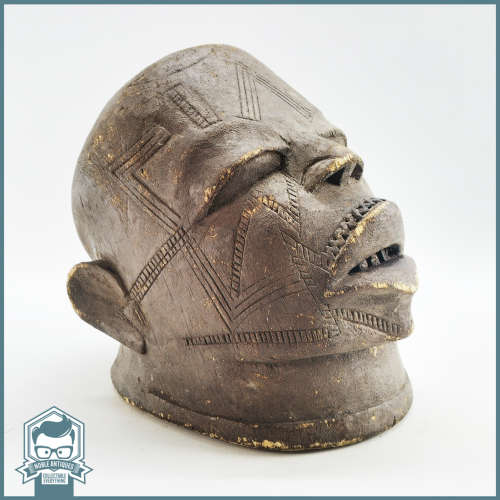 Large Antique African Wood Carved Hollow Head Mask!!