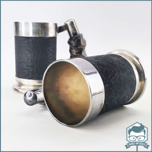 Two Original Royal Sable Silver-plate, Hyde and Horn Handle Beer Mugs!!!