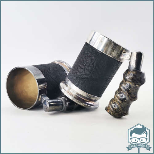 Two Original Royal Sable Silver-plate, Hyde and Horn Handle Beer Mugs!!!