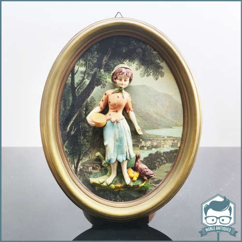Oval Framed Italian Depose Three-dimensional Relief Female and Duck Picture !!!