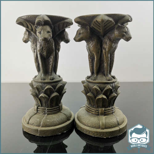 Two Large Leopard Inspired Bronze Finished Cast Resin Candle Stands!!! Bid For Both!!!