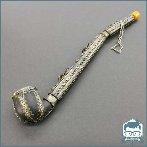 Original Silver Filigree on Wood Middle Eastern Smoking Pipe!!!!!