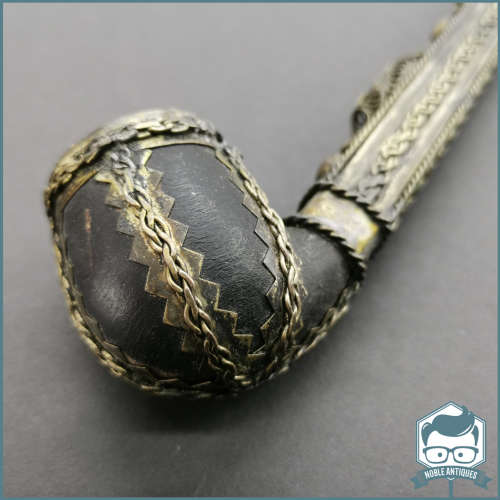 Original Silver Filigree on Wood Middle Eastern Smoking Pipe!!!!!