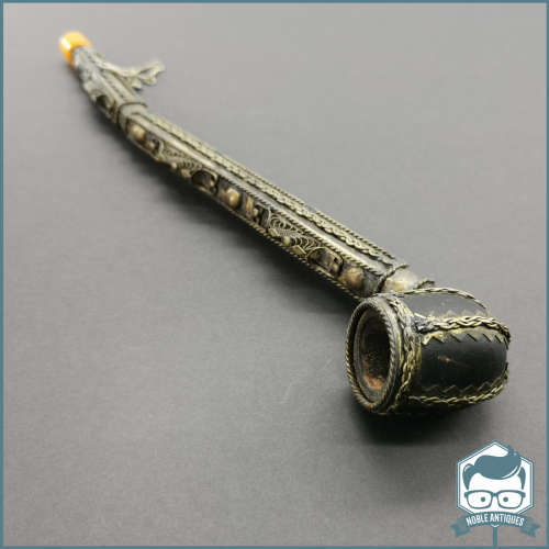Original Silver Filigree on Wood Middle Eastern Smoking Pipe!!!!!