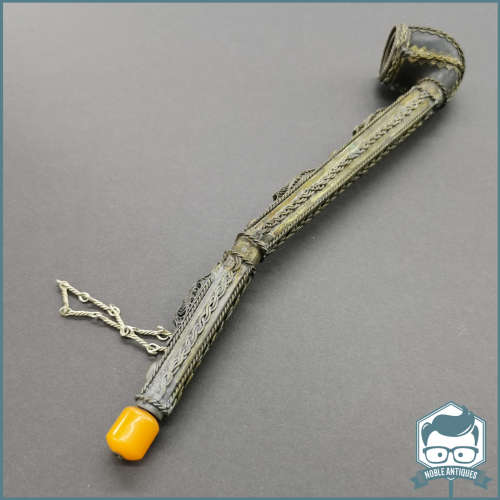Original Silver Filigree on Wood Middle Eastern Smoking Pipe!!!!!