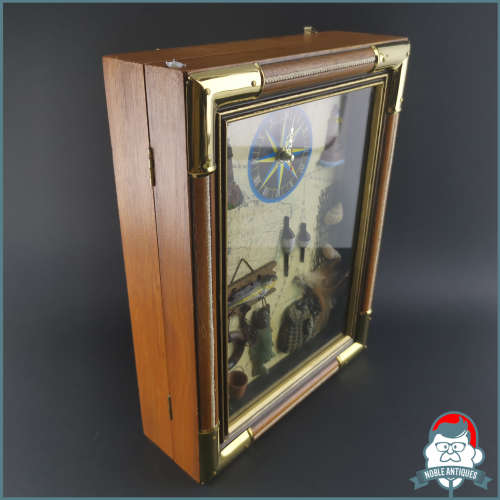 Decorative Brass Edged Maritime and Fishing Wall Mount Clock and Key Box!! Working!!!
