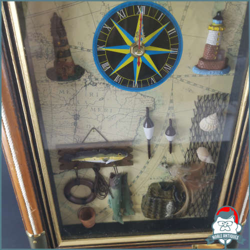 Decorative Brass Edged Maritime and Fishing Wall Mount Clock and Key Box!! Working!!!