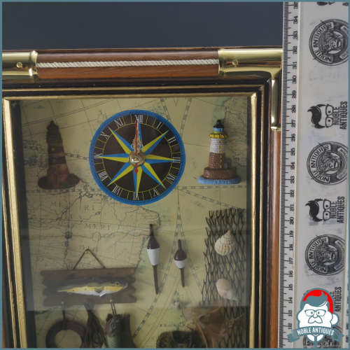 Decorative Brass Edged Maritime and Fishing Wall Mount Clock and Key Box!! Working!!!