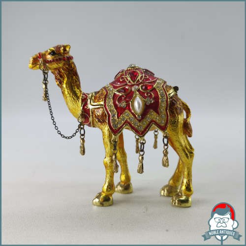 Camel Trinket Box, Clear Swarovski Crystal, Hand Painted Enamel Brown & Red Saddle Over Pewter!!