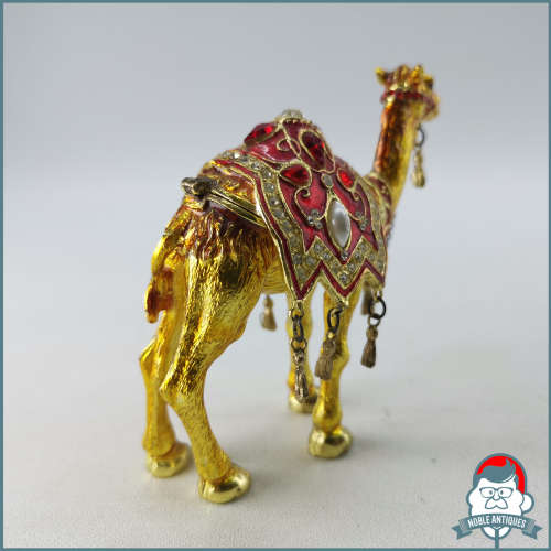 Camel Trinket Box, Clear Swarovski Crystal, Hand Painted Enamel Brown & Red Saddle Over Pewter!!