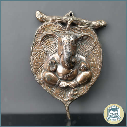 Peepal Leaf Ganesha Wall Hanging Decorative Showpiece - 30cm  (Aluminium, Copper)
