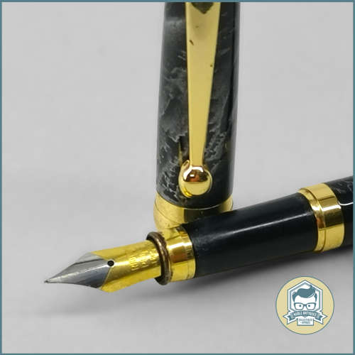 Vintage Fountain Pen - Silver on Black Marble, German Iridium Nib