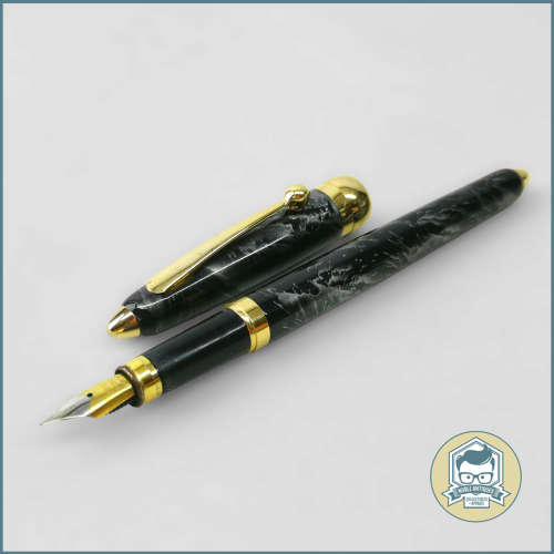 Vintage Fountain Pen - Silver on Black Marble, German Iridium Nib