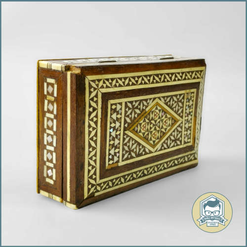 Vintage 1950`s Moroccan Inlaid Shell Bone Mother Of Pearl Decorated Storage Box!!!