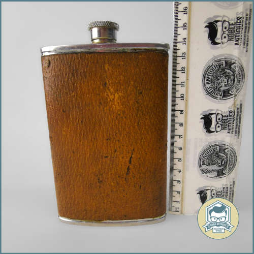 Vintage English Made 6 Once Leather Covered Drinking Flask!!!