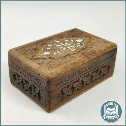 Vintage Sheesham Wood and Bone Inlay Trinket Box!!!