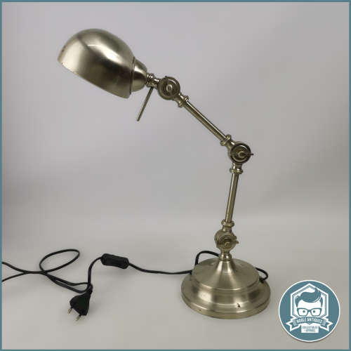 Adjustable Table Satin Chrome Bankers Lamp - Working, Bulb Required!!!