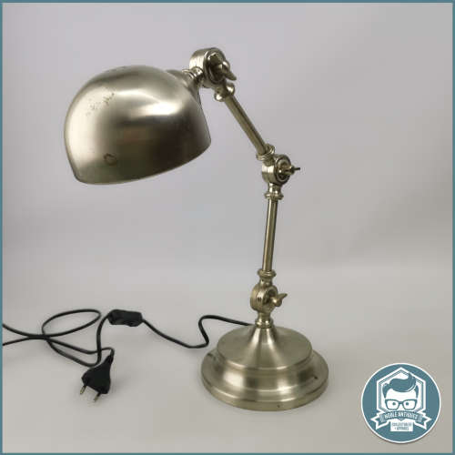 Adjustable Table Satin Chrome Bankers Lamp - Working, Bulb Required!!!
