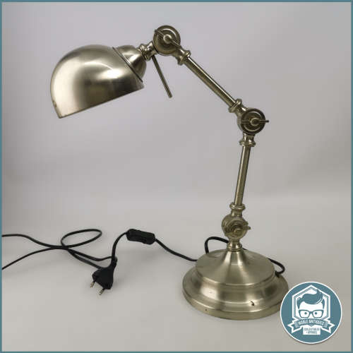 Adjustable Table Satin Chrome Bankers Lamp - Working, Bulb Required!!!