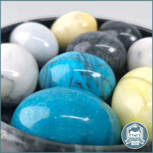 Egg Shaped Marble and Polished Gemstone Collection in Black Marble Bowl!!!